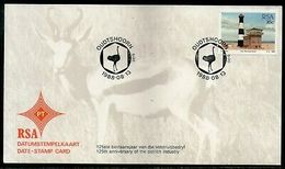 South Africa 1988 Ostrich Industry Anni. Birds Lighthouse Date Stamp Card #16530 - Straussen- Und Laufvögel