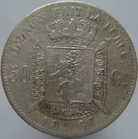 LaZooRo: Belgium 50 Centimes 1866 VF Belges - Silver - 50 Centimes