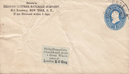 United States Postal Stationery Ganzsache 1c. Benjamin Franklin ILLIONOIS CENTRAL RAILROAD COMPANY, NEW YORK 1893 LONDON - ...-1900