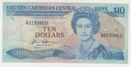 East Caribbean 10 Dollars 1985 1993 VF Pick 23d1  23 D1 - Caribes Orientales