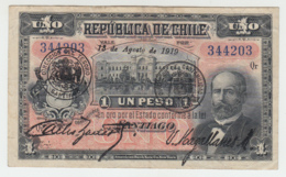 CHILE 1 PESO 1919 VF Pick 15b 15 B - Cile