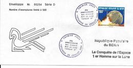 ENVELOPPE N°204/500 RÉPUBLIQUE POPULAIRE DU BÉNIN 1990 LA CONQUÊTE DE L'ESPACE 1er HOMME SUR LA LUNE - Afrique