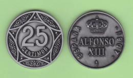 SPAIN  /  King ALFONSO XIII 25 CÉNTIMOS 1.907  Aledón 133.PM2  Réplica SC/UNC T-DL-12.279 - Prove & Monete Ribattute