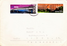 1976, DDR, "Brücken In Der DDR", Göltzschtal - Viadukt, Berlin - Adlergestell (2 Werte), Echt Gelaufen - Privé Briefomslagen - Gebruikt