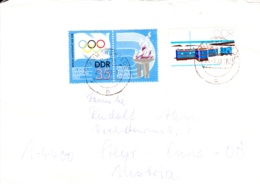 1985, DDR,  "Antarktis - Forschungsstation Der DDR" + "90. IOC- Session 1985"( Streifen + Nebenfeld), Echt Gelaufen - Privé Briefomslagen - Gebruikt