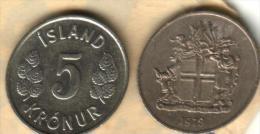 ICELAND 5 KRONUR  LEAVES  FRONT & SHIELD BACK 1978 VF/VF KM14 READ DESCRIPTION CAREFULLY !!! - Islande