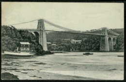 Ref 1287 - 1905 Peacock Postcard - Menai Suspension Bridge & Steam Ship Wales - Caernarvonshire