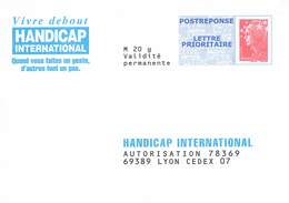 Entier Postal Neuf Lot De 5 Enveloppes Différentes Reponse Handicap International Apprentis Auteuil Arc - PAP: Antwoord