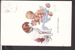 Künstlerpostkarte K.Feiertag  , " Der Dritte Im Bunde " Mädchen Mit Teddy Bär Und Hund  1912 - Feiertag, Karl