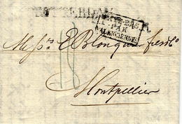 1825- Letter From ROTTERDAM  To Montpellier - French Entrance 3 PAYS-BAS / PAR / VALENCIENNES " Black - Entry Postmarks