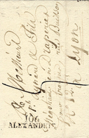 An 11 -Terr. Conquis -lettre De 106/ ALEXANDRIE ( Le Marengo) 37 Mm Noir Pour Lyon ( Arrivée 27 Dans Un Cercle Au Dos  ) - 1792-1815: Veroverde Departementen