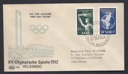 HELSINKI SARRE SAAR SAARLAND SAARBRÜCKEN 1952  OLYMPIC OLYMPIA JO J.O. IMOSA TAG BRIEFMARKE FDC MI 314 315 - Ete 1952: Helsinki