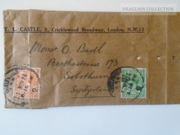 DEL005.39 GREAT BRITAIN -   Preprinted Shipping Bag 1924  Cancel Cricklewood Broadway London  To Solothurn  Switzerland - Non Classés