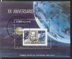 CUBA -  XX ANNIVERSARIO SATELLITE ARTIFICIALE 1977 - FOGLIETTO USATO (YVERT BF 49 - MICHEL  BL 50) - North  America