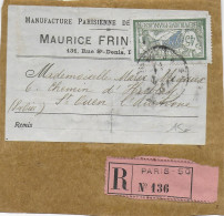 45c MERSON SEUL Sur ETIQUETTE De COLIS RECOMMANDE De PARIS => ST OUEN - 1900-27 Merson