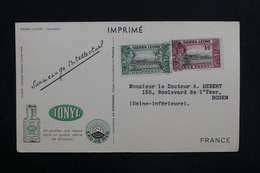 SIERRA LEONE - Carte Commerciale Médicale ( Biomarine De Dieppe ) Pour Rouen En 1955 - L 28915 - Sierra Leone (...-1960)