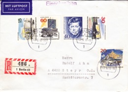 1964/65, BRD / Berlin, Das Neue Berlin +Jahrestag Ermordung J. F. Kennedy, Luftpost, REC, Echt Gelaufen - Berlin - Steyr - Luftpost