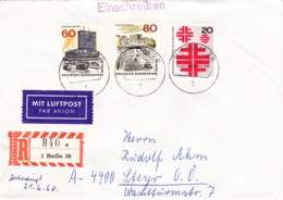 1965/68, "Das Neue Berlin" (2 Werte) + "Deutsches Turnfest Berlin",  Luftpost, REC, Echt Gelaufen (West Berlin - Steyt) - Poste Aérienne