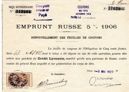 Renouvellement Feuilles De Coupons - Emprunt Russe 5% 1906 - N°143904 - Russie