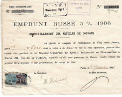 Renouvellement Feuilles De Coupons - Emprunt Russe 5% 1906 - N°14054 - Russie