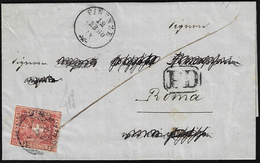 1860 - 40 Cent. Carminio (21), Tre Ottimi Margini, A Filo In Un Punto, Su Lettera Da Firenze 12/2/18... - Toscane