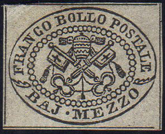 1852 - 1/2 Baj Grigio (1), Gomma Originale, Perfetto. A.Diena. Ex Coll. Andreotti.... - Stato Pontificio