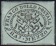 1852 - 1/2 Baj Grigio Azzurro (1a), Gomma Originale, Perfetto. A.Diena. Ex Coll. Andreotti.... - Stato Pontificio