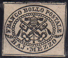 1852 - 1/2 Baj Grigio Lilla (1c), Decalco Completo Al Verso, Gomma Originale, Perfetto E Ben Margina... - Stato Pontificio