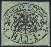 1852 - 1 Baj Verde Grigiastro (2), Gomma Originale, Perfetto E Ben Marginato. Bello! A.Diena. Ex Col... - Stato Pontificio