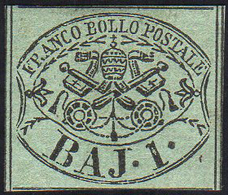 1852 - 1 Baj Verde Grigiastro (2), Gomma Originale, Perfetto. Molto Fresco! A.Diena. Ex Coll. Andreo... - Stato Pontificio