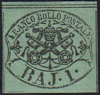 1858 - 1 Baj Verde Scuro, I Composizione (2A), Gomma Originale, Perfetto. A.Diena. Ex Coll. Andreott... - Stato Pontificio