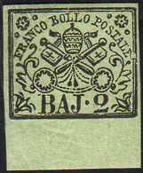 1852 - 2 Baj Verde Oliva (3), Bordo Di Foglio, Gomma Originale, Perfetto. Bello! G.Bolaffi, A.Diena.... - Stato Pontificio