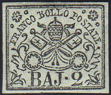 1865 - 2 Baj Grigio Azzurrastro (3Ab), Gomma Originale, Perfetto. Non Comune! A.Diena. Ex Coll. Andr... - Papal States