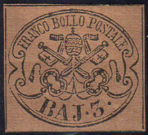 1863 - 3 Baj Bruno, Tonalità Molto Scura (4Aa), Gomma Originale, Perfetto E Ben Marginato. Bello! A.... - Stato Pontificio