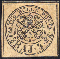 1852 - 4 Baj Bruno Grigio Chiaro (5), Gomma Originale, Perfetto E Ben Marginato. Di Grande Freschezz... - Papal States