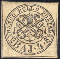 1852 - 4 Baj Bruno Grigio Chiaro (5), Nuovo, Gomma Parziale, Perfetto. A.Diena, Cert. Oro Raybaudi. ... - Stato Pontificio