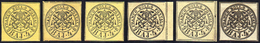 1858/64 - 4 Baj Giallo, Carta A Macchina, Sei Esemplari Di Differente Tonalità Di Colore (5A,5Aa,5Ab... - Stato Pontificio