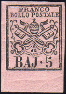 1859 - 5 Baj Rosa Vinaceo (6Aa), Bordo Di Foglio In Basso, Gomma Originale, Perfetto. Bello! A.Diena... - Papal States