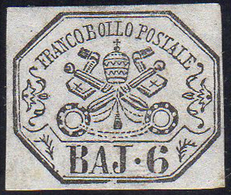 1864 - 6 Baj Lilla Grigio (7A), Gomma Originale, Perfetto. A.Diena. Ex Coll. Andreotti.... - Kerkelijke Staten