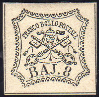 1852 - 8 Baj Bianco (9), Gomma Originale, Perfetto E Ben Marginato. A.Diena. Ex Coll. Andreotti.... - Stato Pontificio