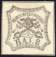 1852 - 8 Baj Bianco (9), Gomma Originale, Perfetto. A.Diena. Ex Coll. Andreotti.... - Stato Pontificio