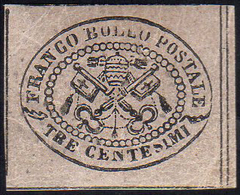 1867 - 3 Cent. Grigio Rosa (14), Gomma Originale, Perfetto. Bello! A.Diena, Raybaudi. Ex Coll. Andre... - Stato Pontificio