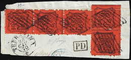 1870 - 10 Cent. (26), Striscia Di Tre E Coppia, Lieve Piega Orizzontale Su Un Esemplare, Usate Su Fr... - Stato Pontificio