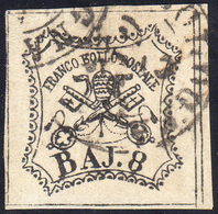 1855 - 8 Baj Bianco, Falso Per Posta Di Bologna, I Tipo (F4), Perfetto, Usato A Bologna 2/6/1855, PR... - Stato Pontificio