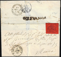 OLEVANO, I Tipo Punti 13 - 10 Cent. (17), Perfetto, Su Sovracoperta Di Lettera Per Roma 17/4/1868. R... - Papal States