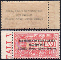 1917 - 25 Cent. Volo Torino-Roma, Decalco Completo Della Soprastampa (1aa), Bordo Di Foglio, Gomma I... - Non Classificati