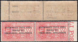 1917 - 25 Cent. Volo Torino-Roma, Decalco Parziale Della Soprastampa (1b), In Coppia Con Il Normale,... - Non Classificati