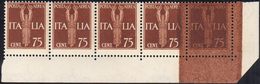 1930 - 75 Cent. Imperiale (12), Striscia Di Cinque, Angolo Di Foglio, L'ultimo Esemplare Con La Stam... - Unclassified