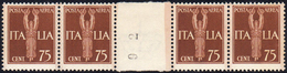 1930 - 75 Cent. Imperiale (12), Striscia Orizzontale Di Quattro Con Interspazio Di Gruppo Al Centro,... - Ohne Zuordnung