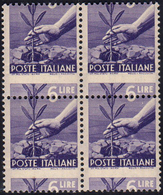 1947 - 6 Lire Democratica, Blocco Di Quattro Con Dentellatura Orizzontale Fortemente Spostata (556u)... - Unclassified